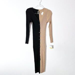 TAYLOR | RIBBED TWO-TONE SWEATER DRESS | MIDI-DRESS BLACK SIZE S
